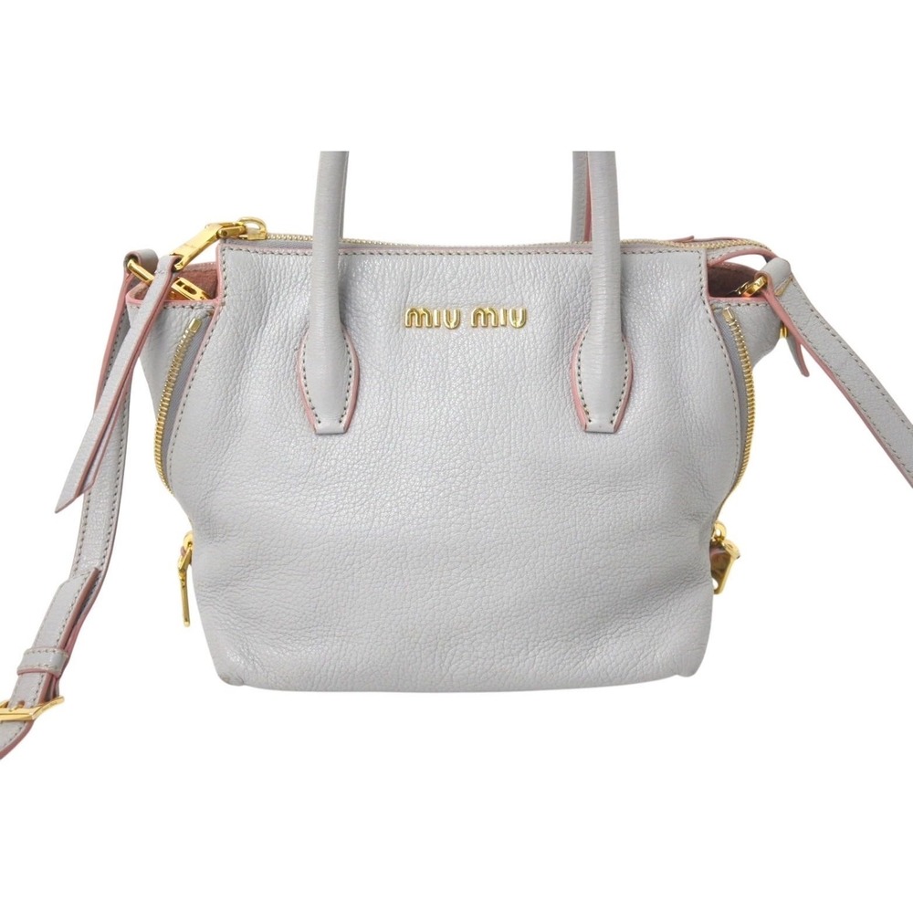 Miu Miu Gray Shoulder Leather Miu Pink Handbag Bag